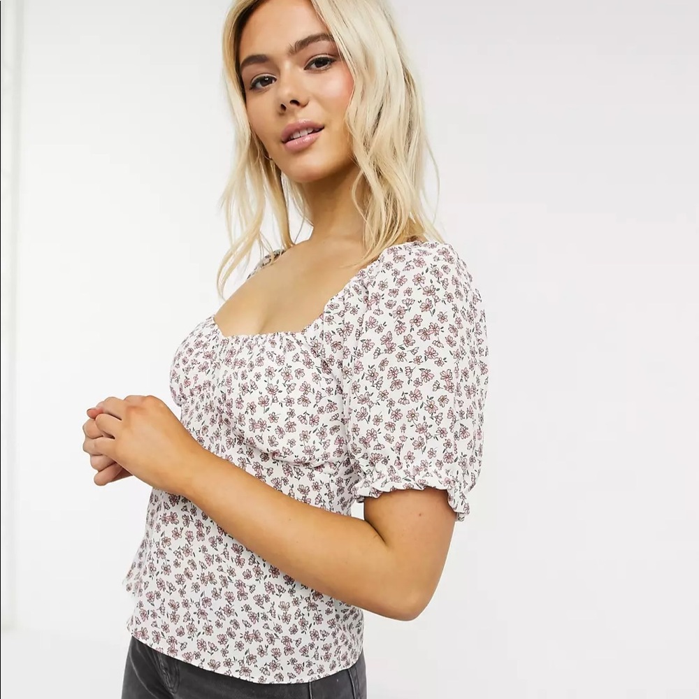 Miss Selfridge blouse - white & pink floral - US 2
